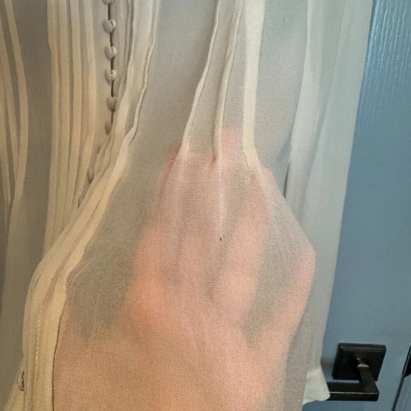 Joie 100% Silk Blouse Sz Medium  Cream Chiffon Pintuck Pleated Sheer Gauze Crepe - Picture 5 of 15